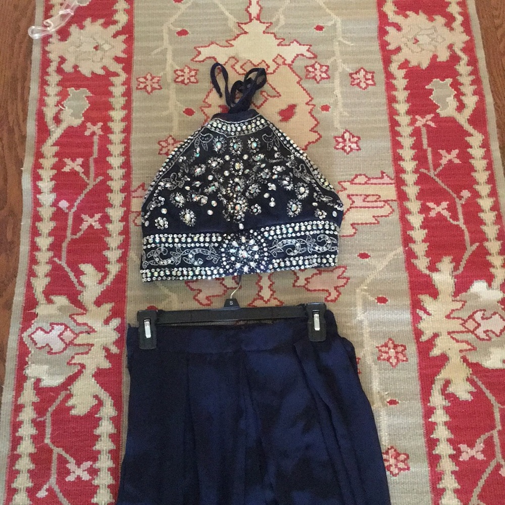 Navy sequin two piece prom dress!